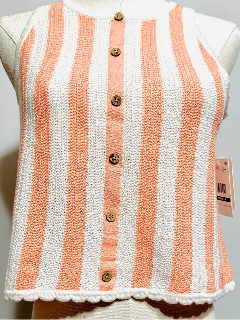 Jessica Simpson Peach and White Striped Knit Tank
